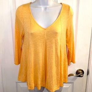 DELETTA ANTHROPOLOGIE Godet Swing Top Pale Peach Orange V-Neck Size Small